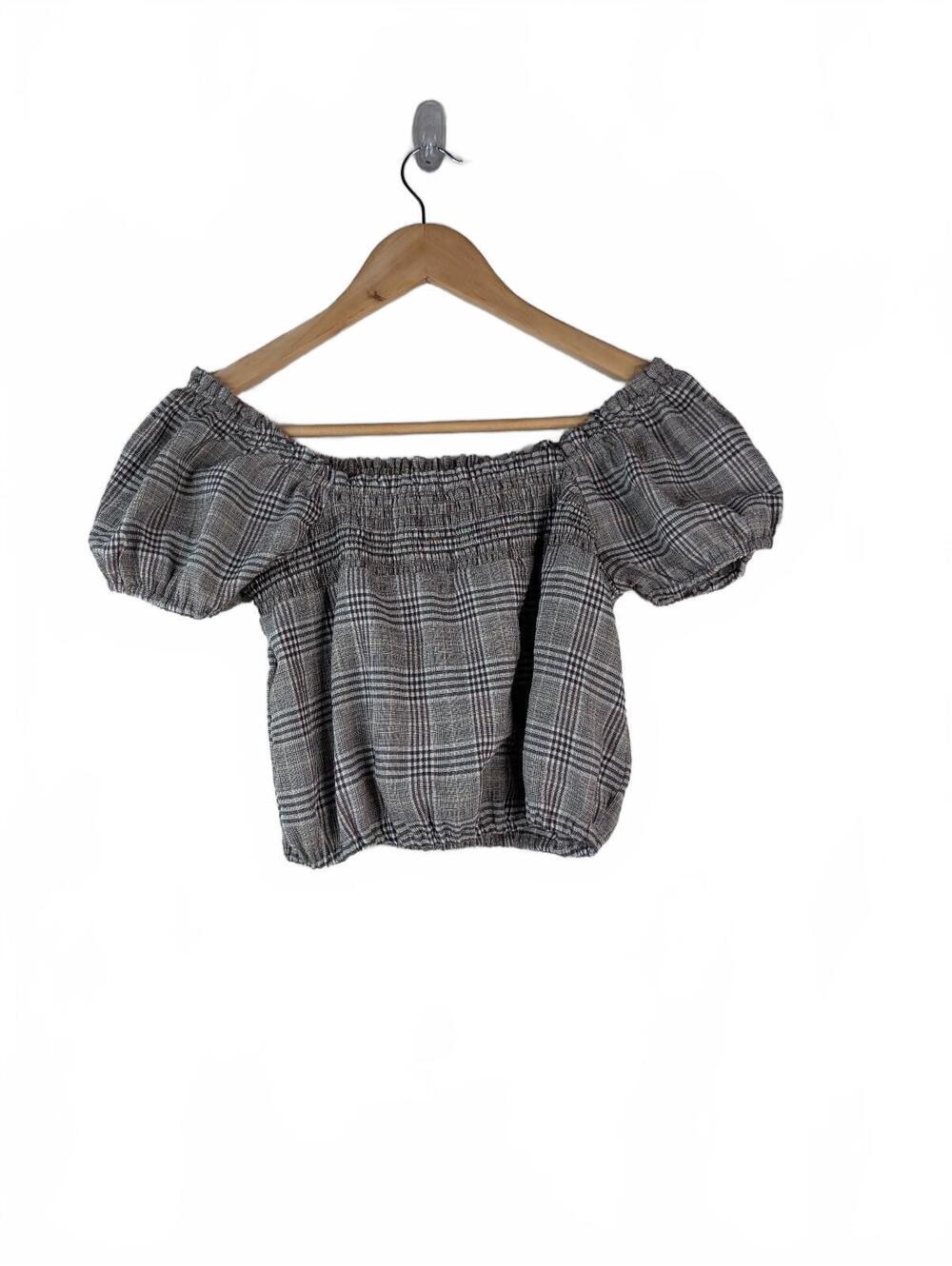 Aeropostale  Plaid Off-Shoulder‎ Puff Sleeve Top Women's XS